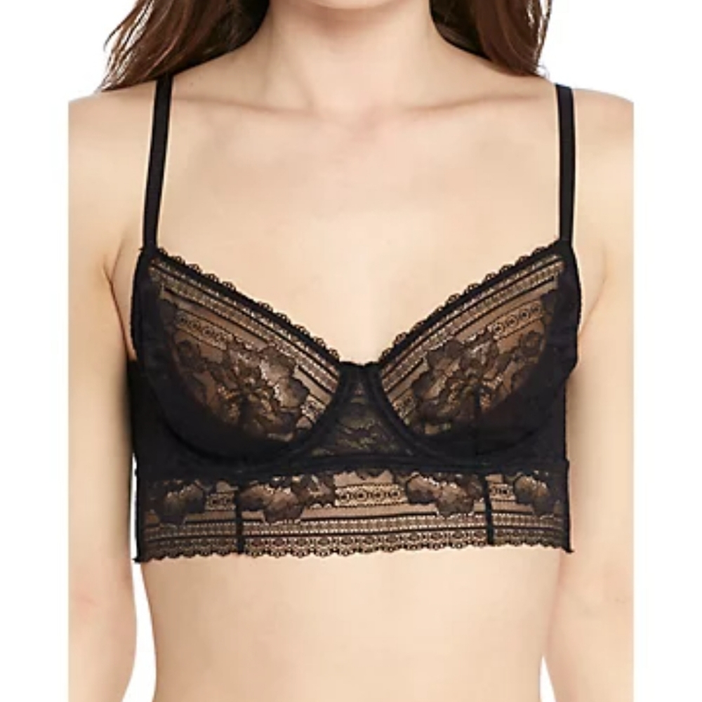 Free People FP Intimately Sorento Demi Longline Underwire Bra Lace Black